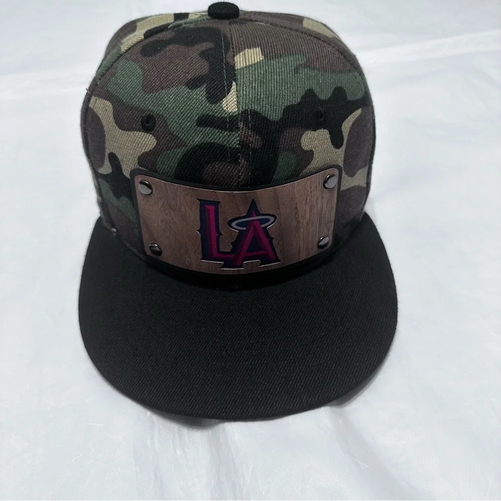 Men Snapback Hat Classic Hip Hop Style Flat Brim LA Wooden Patch camuflaje - Picture 7 of 16